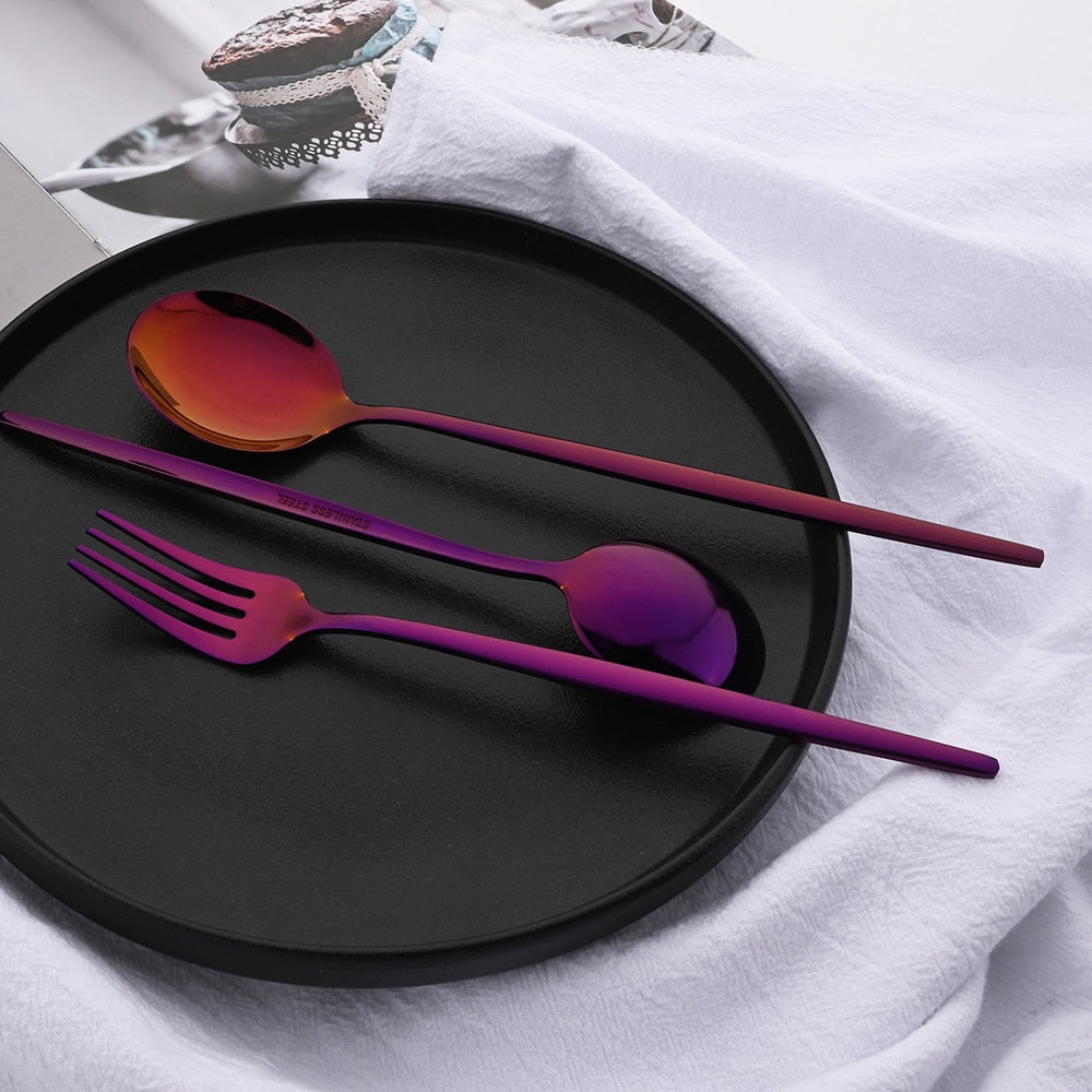 6Pcs Western Purple Dinnerware Cutlery Set