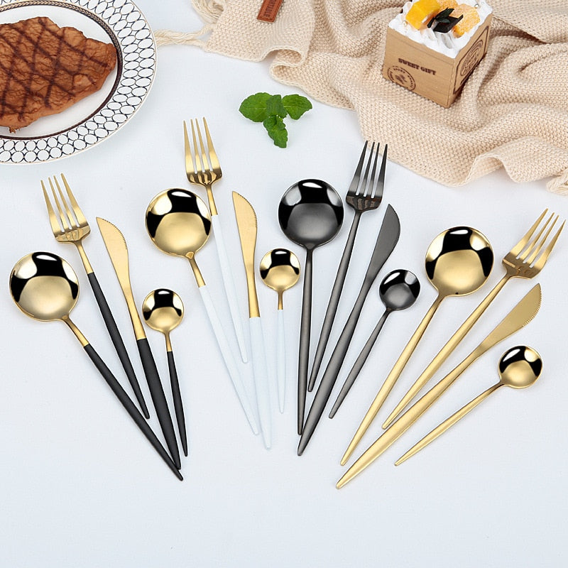 24-Piece Black and Gold Dinnerware Set