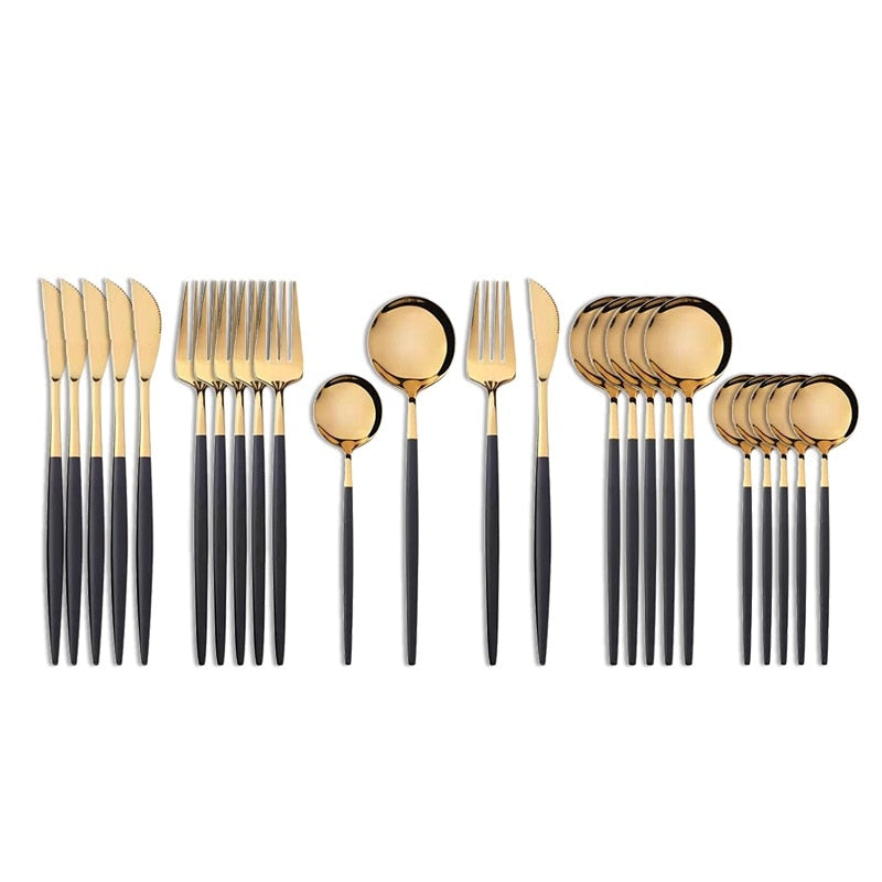 24-Piece Black and Gold Dinnerware Set