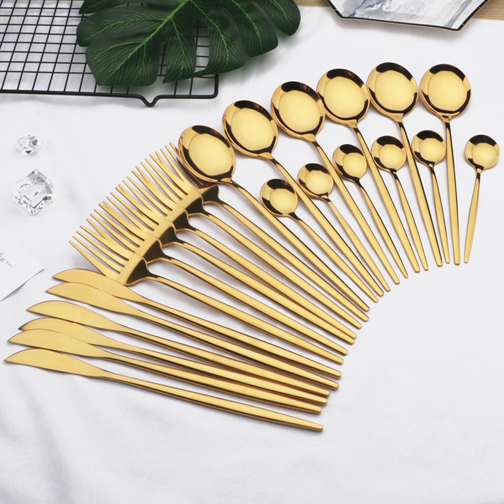 24pcs Gold Dinnerware Set