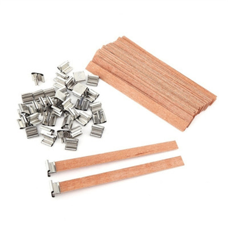 10Pcs/Bag Wooden Wick Candle with Sustainer Tab