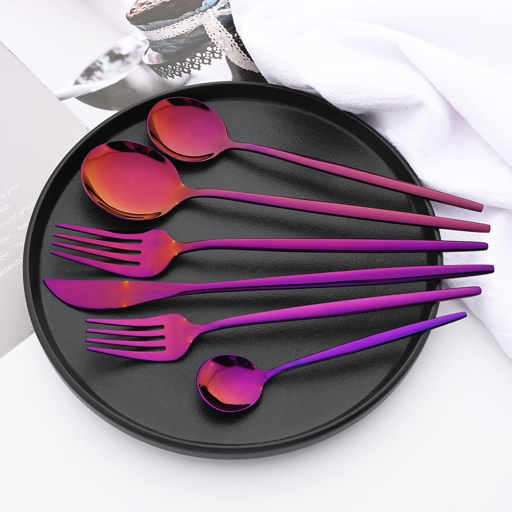 6Pcs Western Purple Dinnerware Cutlery Set