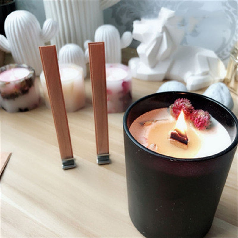 10Pcs/Bag Wooden Wick Candle with Sustainer Tab